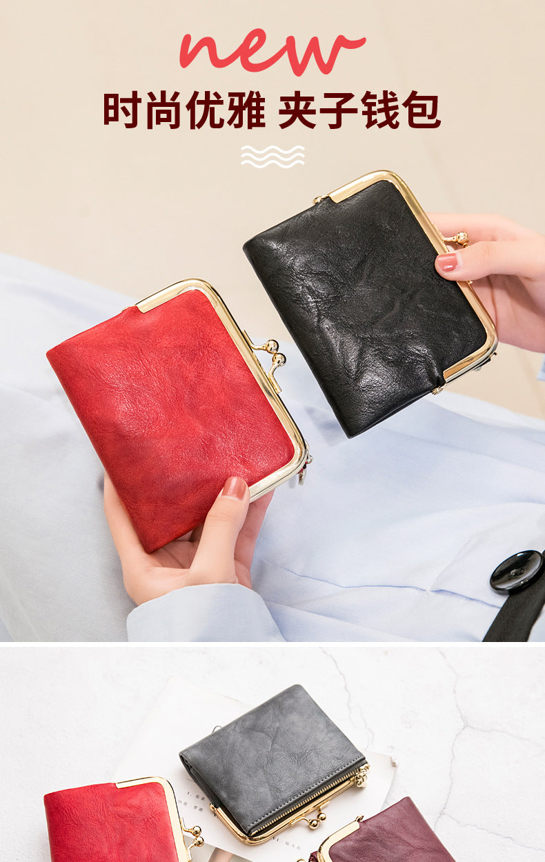 Phase Printed Leather Short Wallet for Women 2024 New Clip Coin Purse Retro Multi-Functional Foldableing Wallet Card Bag for Women