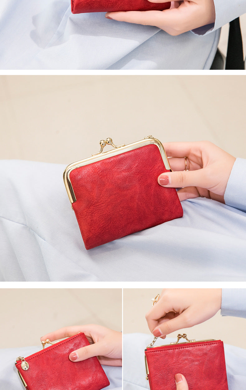 Phase Printed Leather Short Wallet for Women 2024 New Clip Coin Purse Retro Multi-Functional Foldableing Wallet Card Bag for Women