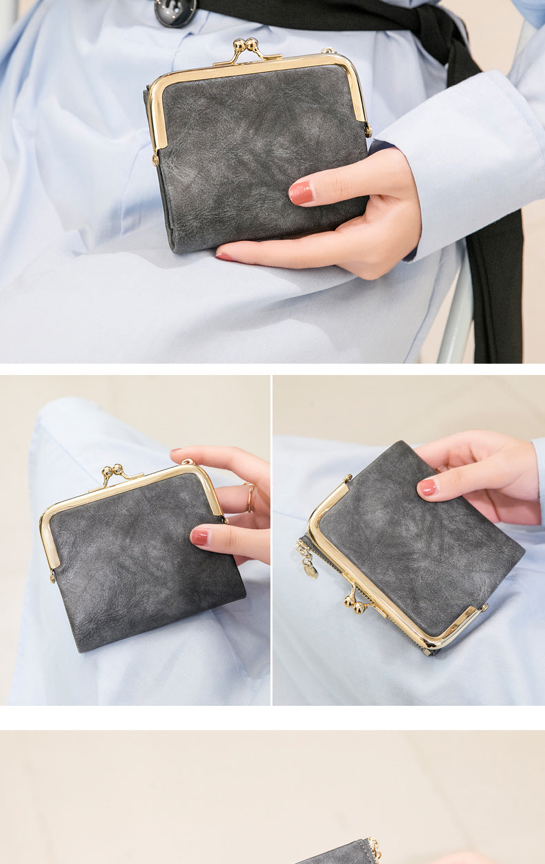 Phase Printed Leather Short Wallet for Women 2024 New Clip Coin Purse Retro Multi-Functional Foldableing Wallet Card Bag for Women