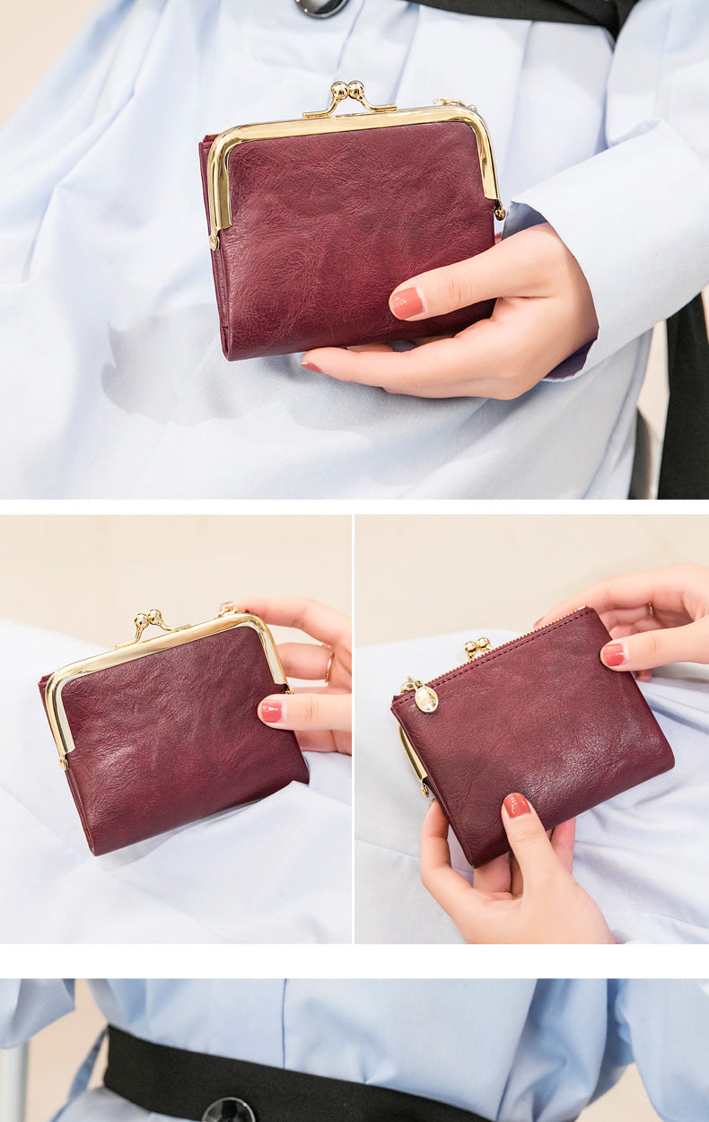Phase Printed Leather Short Wallet for Women 2024 New Clip Coin Purse Retro Multi-Functional Foldableing Wallet Card Bag for Women