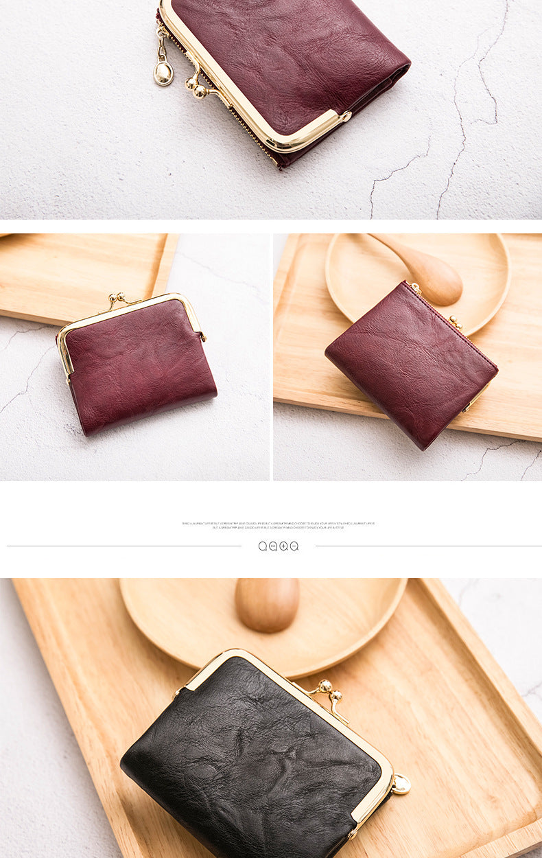 Phase Printed Leather Short Wallet for Women 2024 New Clip Coin Purse Retro Multi-Functional Foldableing Wallet Card Bag for Women