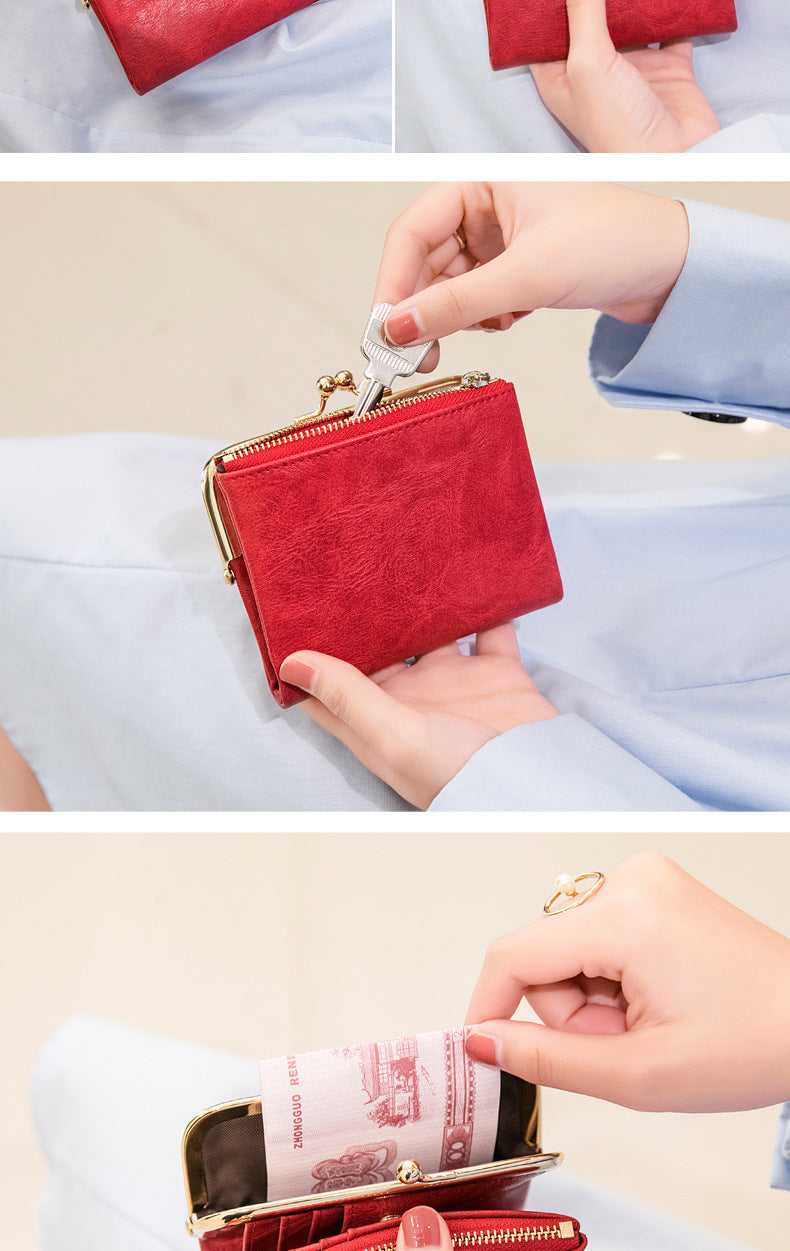 Phase Printed Leather Short Wallet for Women 2024 New Clip Coin Purse Retro Multi-Functional Foldableing Wallet Card Bag for Women