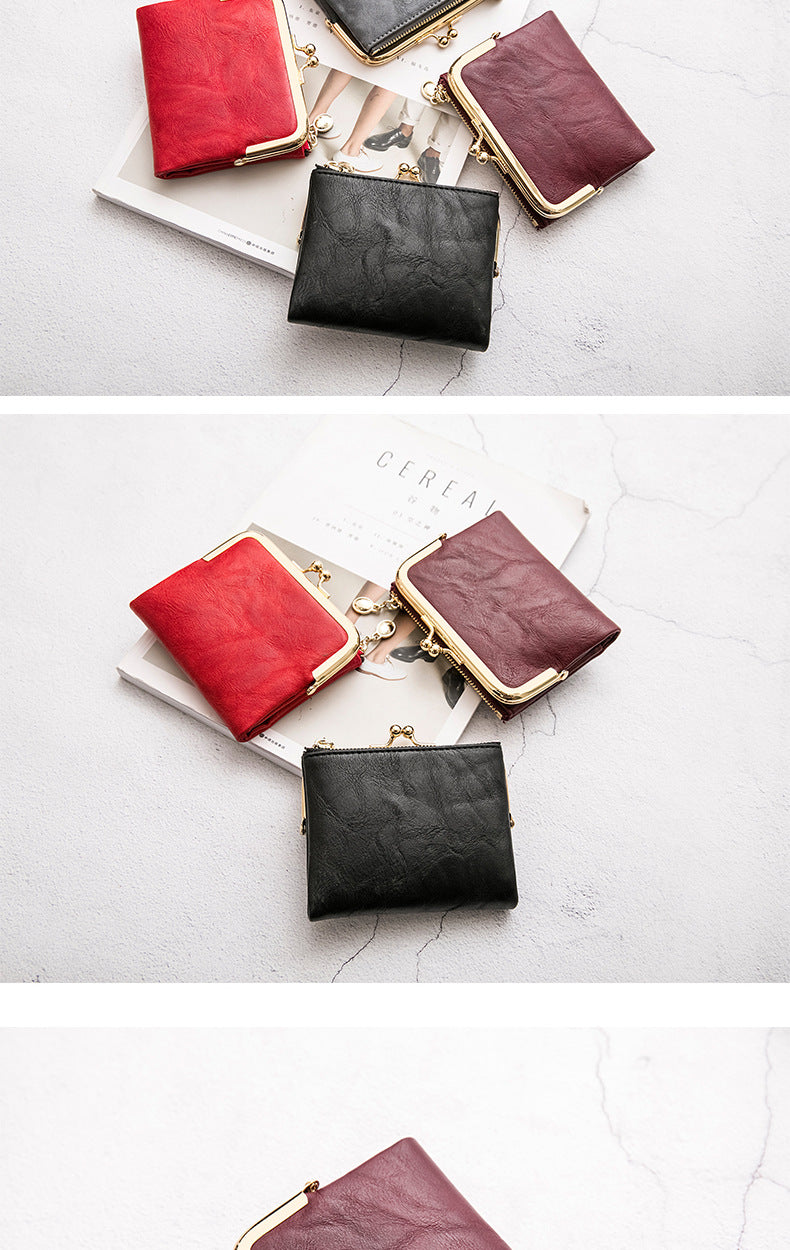 Phase Printed Leather Short Wallet for Women 2024 New Clip Coin Purse Retro Multi-Functional Foldableing Wallet Card Bag for Women
