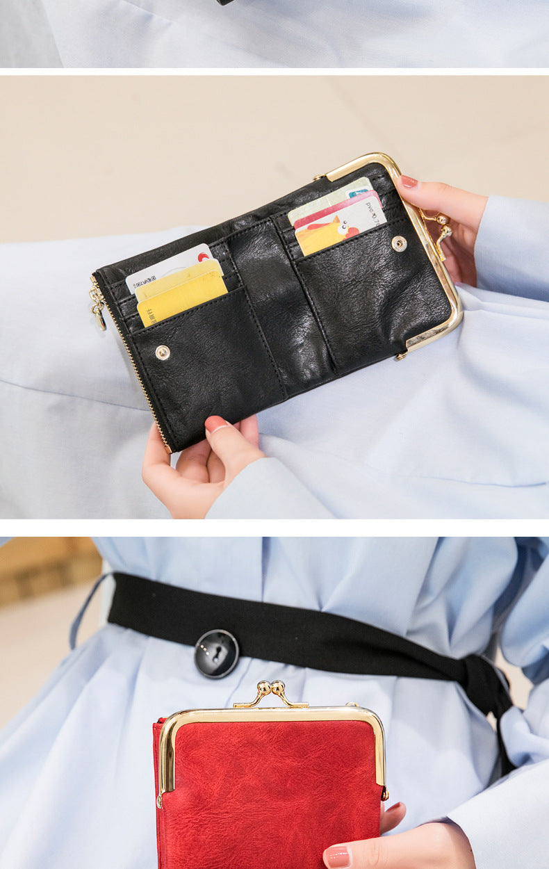 Phase Printed Leather Short Wallet for Women 2024 New Clip Coin Purse Retro Multi-Functional Foldableing Wallet Card Bag for Women