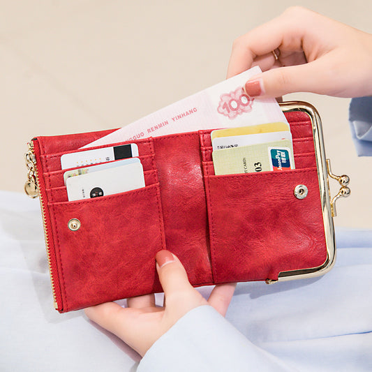 Phase Printed Leather Short Wallet for Women 2024 New Clip Coin Purse Retro Multi-Functional Foldableing Wallet Card Bag for Women