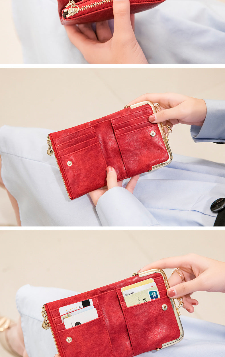 Phase Printed Leather Short Wallet for Women 2024 New Clip Coin Purse Retro Multi-Functional Foldableing Wallet Card Bag for Women