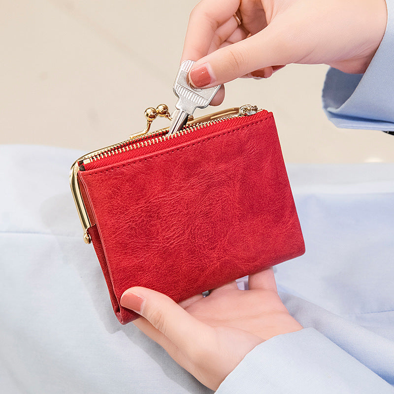 Phase Printed Leather Short Wallet for Women 2024 New Clip Coin Purse Retro Multi-Functional Foldableing Wallet Card Bag for Women