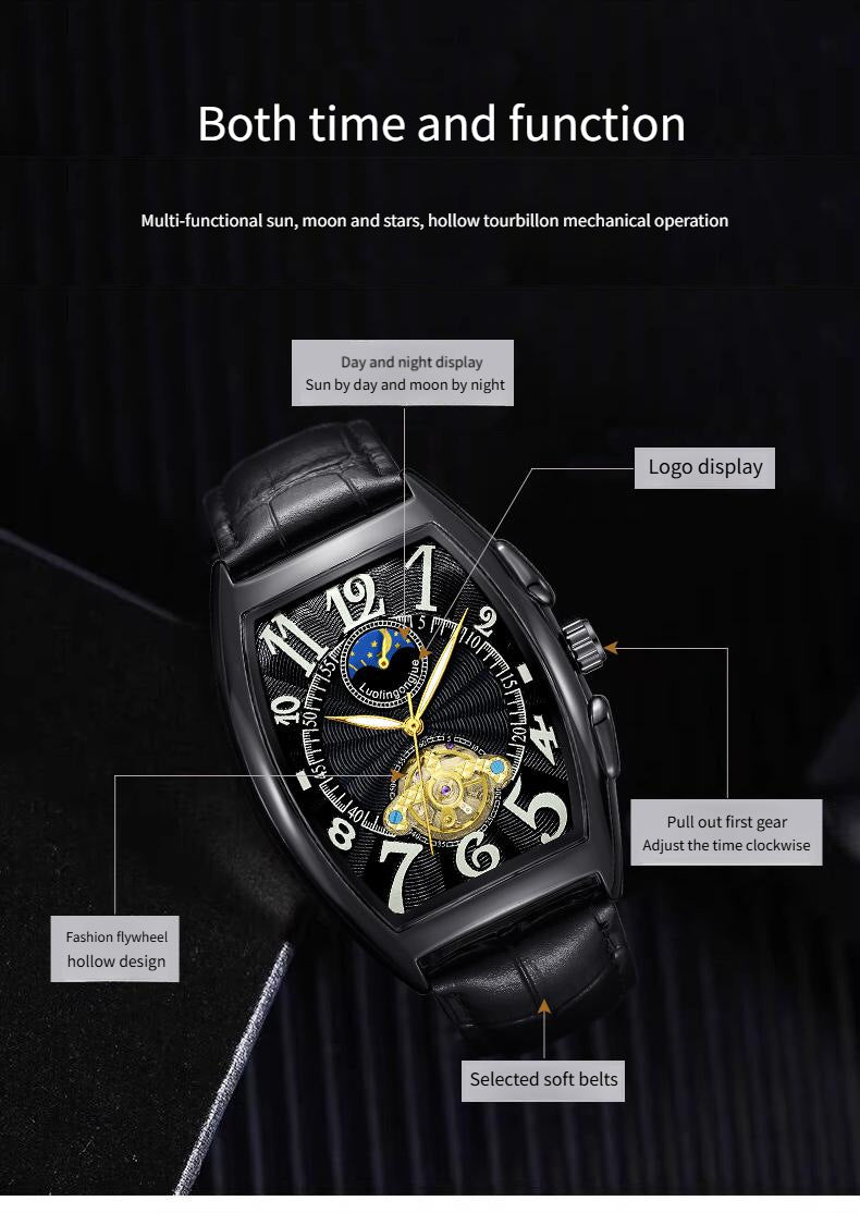 Barrel Type Fully Automatic Wheel Hollow Mechanical Watch Men's Business Simple Fashion Multifunctional Watch Wholesale
