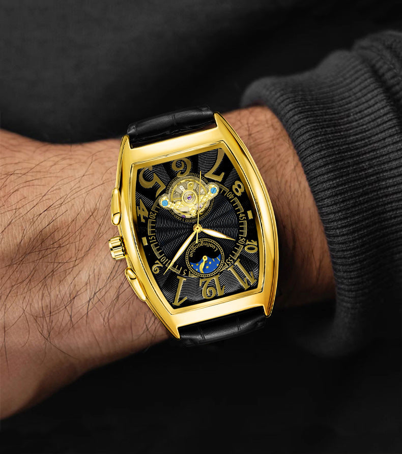Barrel Type Fully Automatic Wheel Hollow Mechanical Watch Men's Business Simple Fashion Multifunctional Watch Wholesale