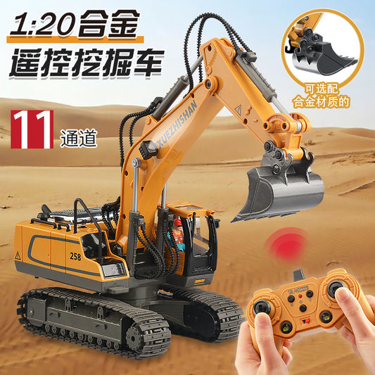 Cross-border 11-way children's electric toy lighting and sound effects engineering vehicle 1:20 crawler alloy remote control excavator model