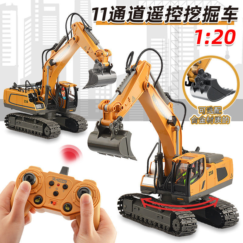 Cross-border 11-way children's electric toy lighting and sound effects engineering vehicle 1:20 crawler alloy remote control excavator model