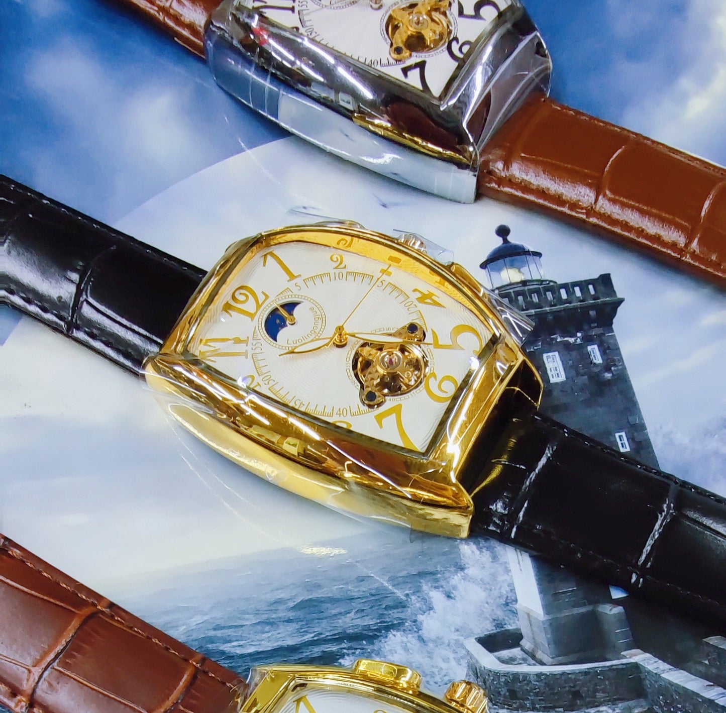 Barrel Type Fully Automatic Wheel Hollow Mechanical Watch Men's Business Simple Fashion Multifunctional Watch Wholesale