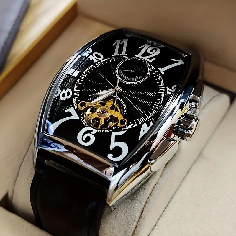 Barrel Type Fully Automatic Wheel Hollow Mechanical Watch Men's Business Simple Fashion Multifunctional Watch Wholesale