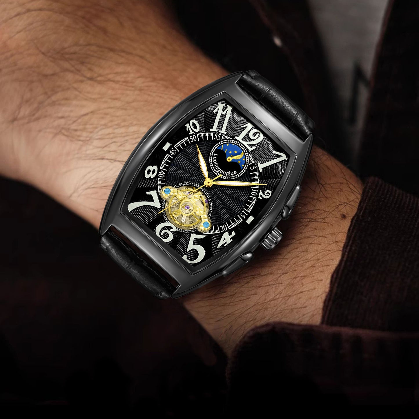 Barrel Type Fully Automatic Wheel Hollow Mechanical Watch Men's Business Simple Fashion Multifunctional Watch Wholesale