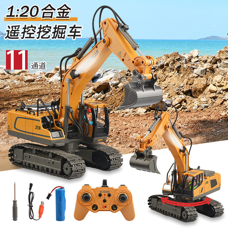 Cross-border 11-way children's electric toy lighting and sound effects engineering vehicle 1:20 crawler alloy remote control excavator model