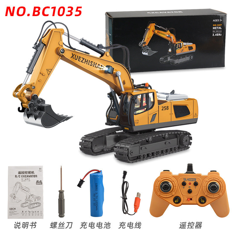 Cross-border 11-way children's electric toy lighting and sound effects engineering vehicle 1:20 crawler alloy remote control excavator model